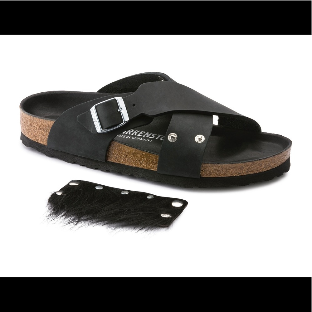 Birkenstock tunis leather fur sandals sz 4… - Picture 3 of 10